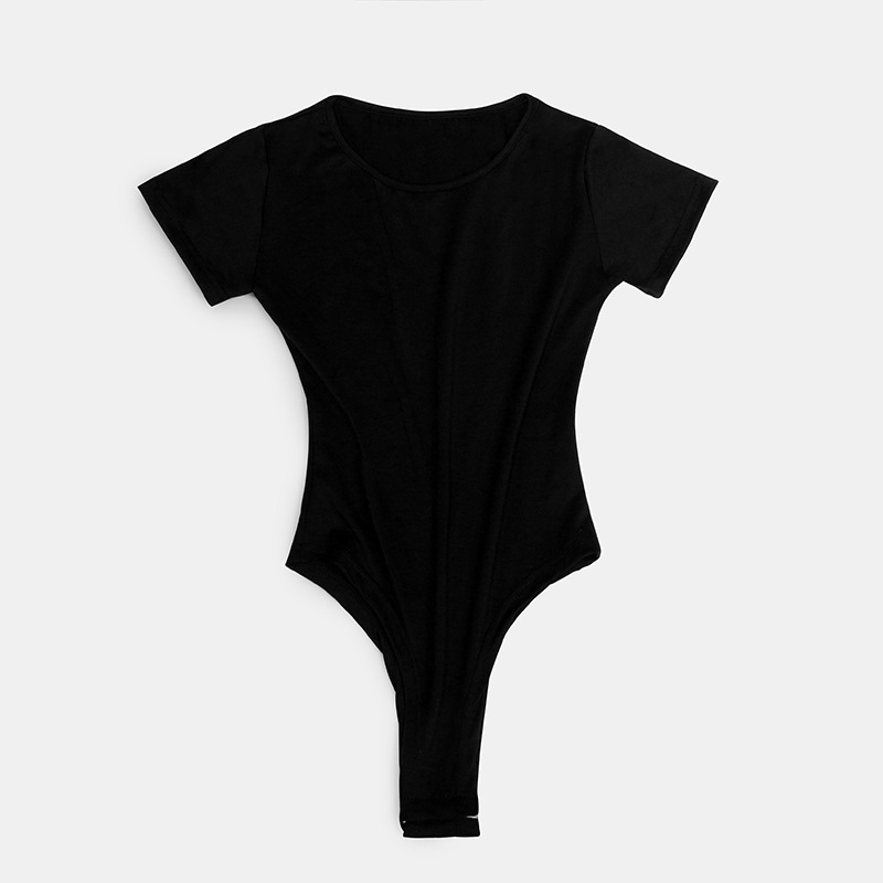 Womens Seamless Short Sleeve Bodysuit - Round Neck Thong Body Shaper